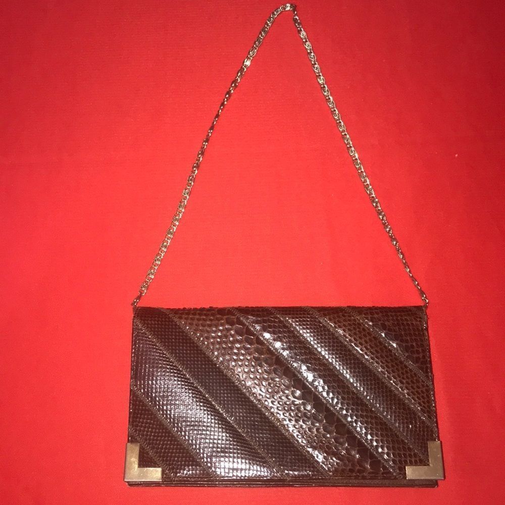 Bogs By Varon Vtg Python Hon & Snakeskin Clutch E… - image 4